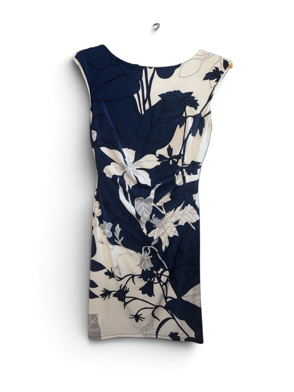 Ralph Lauren Navy Blue and Cream Floral Sheath Dress Size 6 Elegant Preppy Work